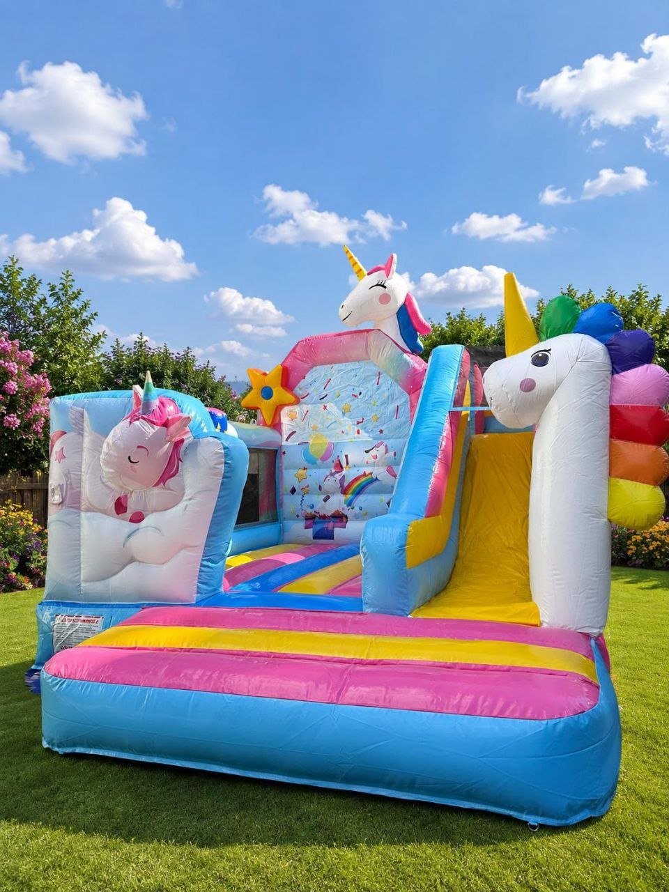 Einhorn-Hüpfburg „Einhornland mit Rutsche“